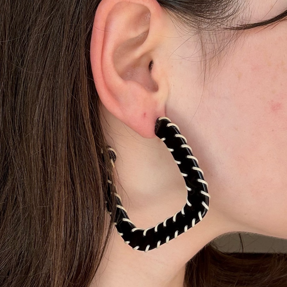 Vintage Black and White Square Shaped Hoop Earrings